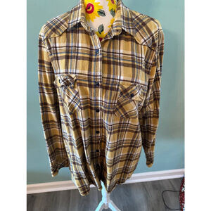 Women’s Matchstick Flannel Shirt XXL Yellow Brown